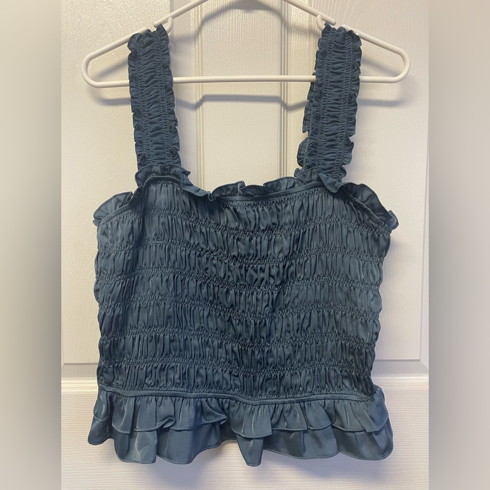 AQUA Light Blue Smocked Top